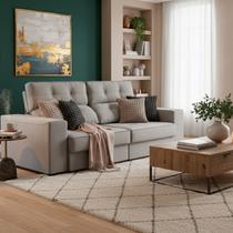 Sofá 3 Lugares Retrátil e Reclinável 218cm para Sala de Estar Eros Cinza Medio
