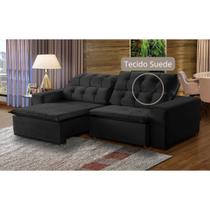 Sofá 3 Lugares Retrátil e Reclinável Alasca 200cm Pillow TECIDO SUEDE - MegaSul Cor:Preto