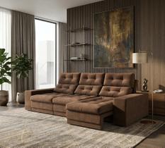 Sofá 3 Lugares Retrátil e Reclinável Baden Suede Marrom