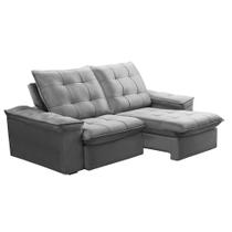 Sofá 3 Lugares Retrátil e Reclinável Batam Veludo Prata