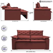 Sofá 3 Lugares Retrátil e Reclinável Cama inBox Compact 1,80m Velusoft Vermelho