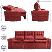 Sofá 3 Lugares Retrátil e Reclinável Cama inBox Senses 2,00m Velusoft Vermelho