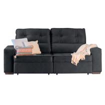 Sofá 3 Lugares Retrátil e Reclinável com Baú Lottus Suede Preto