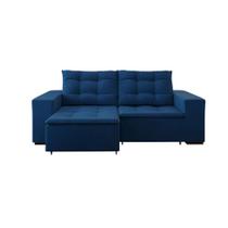 Sofá 3 Lugares Retrátil e Reclinável Luther Veludo Azul Marinho 220 cm
