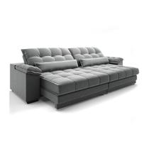 Sofá 3 Lugares Retrátil e Reclinável Majestic Veludo Cinza