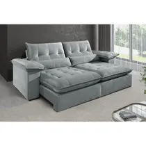 Sofá 3 Lugares Retrátil e Reclinável Mônaco Veludo com Molas Ensacadas Sofá 3 Lugares Retrátil e Reclinável Mônaco Veludo com Molas Ensacadas