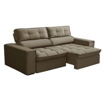 Sofá 3 Lugares Retrátil e Reclinável Nantes Veludo Amêndoa 200 cm