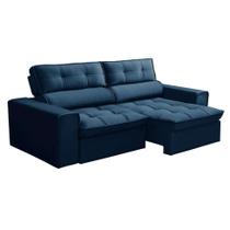Sofá 3 Lugares Retrátil e Reclinável Nantes Veludo Azul 200 cm