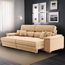 Sofá 3 Lugares Retrátil e Reclinável Nicolas Linho Bege Sofá 3 Lugares Retrátil e Reclinável Nicolas Linho Bege