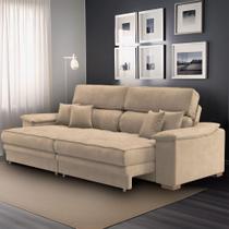 Sofá 3 Lugares Retrátil e Reclinável Nicolas Veludo Bege Sofá 3 Lugares Retrátil e Reclinável Nicolas Veludo Bege
