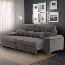 Sofá 3 Lugares Retrátil e Reclinável Nicolas Veludo Grafite Sofá 3 Lugares Retrátil e Reclinável Nicolas Veludo Grafite