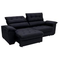 Sofá 3 Lugares Retrátil e Reclinável Piemont Suede Preto 230 cm