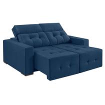 Sofá 3 Lugares Retrátil e Reclinável Roma Suede Azul 180 cm - Vicam