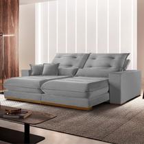 Sofá 3 Lugares Retrátil e Reclinável Veludo 250cm X 105cm Suíça Prata