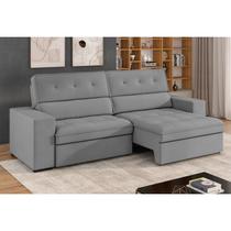 Sofá 3 Lugares Retrátil e Reclinável Veludo Soft 207cm Grécia Cinza Sofá 3 Lugares Retrátil e Reclinável Veludo Soft 207cm Grécia Cinza