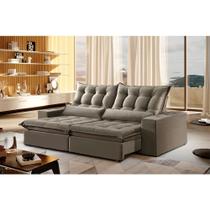 Sofá 3 Lugares Retrátil e Reclinável Venus 2.30m Veludo Cinza Móveis Mix