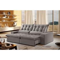 Sofá 3 Lugares Retrátil e Reclinável Venus 2.30m Veludo Prata Móveis Mix