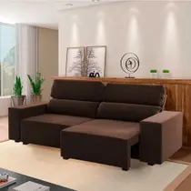 Sofá 3 Lugares Retrátil Encosto Reclinável Veludo 5 Posições Marrom Bombom