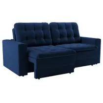 Sofá 3 Lugares Retrátil Lubeck Plush Suede Azul Marinho 180 cm