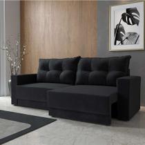 Sofá 3 Lugares Retrátil Lubeck Suede Preto - Mobly