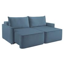 Sofá 3 Lugares Retrátil Moon com USB Linho Azul 220 cm
