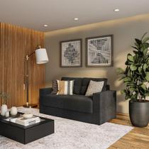 Sofá 3 Lugares Retrátil Nuremberga Suede Preto 180 cm