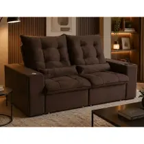 Sofá 3 Lugares Retrátil Reclinável 200cm com USB Veludo Jaffar Woodx Estofados