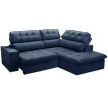 Sofá 3 Lugares Retrátil Reclinável Chaise Direito 243cm Solin F04 Veludo Azul - Lyam Decor Sofá 3 Lugares Retrátil Reclinável Chaise Direito 243cm Solin F04 Veludo Azul - Lyam Decor