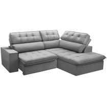 Sofá 3 Lugares Retrátil Reclinável Chaise Direito 243cm Solin F04 Veludo Cinza - Lyam Decor Sofá 3 Lugares Retrátil Reclinável Chaise Direito 243cm Solin F04 Veludo Cinza - Lyam Decor