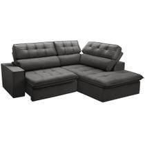 Sofá 3 Lugares Retrátil Reclinável Chaise Direito 243cm Solin F04 Veludo Grafite - Lyam Decor Sofá 3 Lugares Retrátil Reclinável Chaise Direito 243cm Solin F04 Veludo Grafite - Lyam Decor