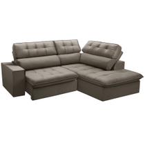Sofá 3 Lugares Retrátil Reclinável Chaise Direito 243cm Solin F04 Veludo Marrom Claro - Lyam Decor Sofá 3 Lugares Retrátil Reclinável Chaise Direito 243cm Solin F04 Veludo Marrom Claro - Lyam Decor