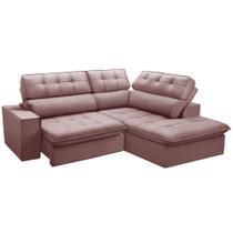 Sofá 3 Lugares Retrátil Reclinável Chaise Direito 243cm Solin F04 Veludo Rosê - Lyam Decor Sofá 3 Lugares Retrátil Reclinável Chaise Direito 243cm Solin F04 Veludo Rosê - Lyam Decor