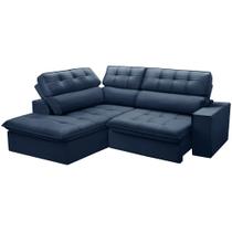 Sofá 3 Lugares Retrátil Reclinável Chaise Esquerdo 243cm Solin F04 Veludo Azul - Lyam Decor Sofá 3 Lugares Retrátil Reclinável Chaise Esquerdo 243cm Solin F04 Veludo Azul - Lyam Decor