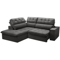 Sofá 3 Lugares Retrátil Reclinável Chaise Esquerdo 243cm Solin F04 Veludo Grafite - Lyam Decor Sofá 3 Lugares Retrátil Reclinável Chaise Esquerdo 243cm Solin F04 Veludo Grafite - Lyam Decor