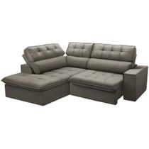 Sofá 3 Lugares Retrátil Reclinável Chaise Esquerdo 243cm Solin F04 Veludo Marrom Claro - Lyam Decor Sofá 3 Lugares Retrátil Reclinável Chaise Esquerdo 243cm Solin F04 Veludo Marrom Claro - Lyam Decor