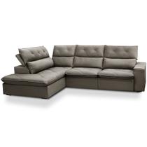 Sofá 3 Lugares Retrátil Reclinável Chaise Esquerdo 258cm Bergen F04 Veludo Marrom Claro - Lyam Decor