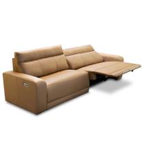 Sofá 3 Lugares Retrátil Reclinável Elétrico 254cm Mazi L06 Couro Caramelo - Lyam Decor