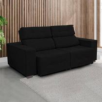 Sofá 3 Lugares Retrátil Reclinável Suede Preto Antonela 210 cm - T3 Decor