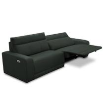 Sofá 3 Lugares Rettrátil Reclinável Elétrico 224cm Mazi L06 material sintético Escuro - Lyam Decor