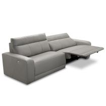 Sofá 3 Lugares Rettrátil Reclinável Elétrico 254cm Mazi L06 Couro Cinza - Lyam Decor Sofá 3 Lugares Rettrátil Reclinável Elétrico 254cm Mazi L06 Couro Cinza - Lyam Decor