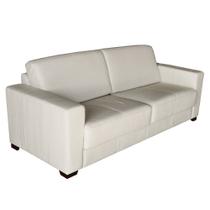 Sofá 3 Lugares Sala de Estar 205cm Estocolmo Couro Off White - Gran Belo
