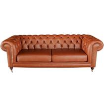 Sofá 3 Lugares Sala de Estar 235cm Chesterfield Duo Couro Conhaque Brilho - Gran Belo