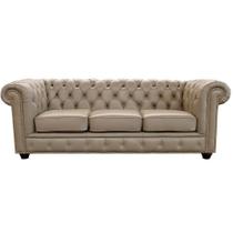 Sofá 3 Lugares Sala de Estar 235cm Chesterfield Pés Madeira Couro Avelã - Gran Belo Sofá 3 Lugares Sala de Estar 235cm Chesterfield Pés Madeira Couro Avelã - Gran Belo
