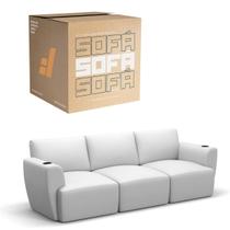 Sofá 3 Lugares Sala De Estar em Couro Bovino Modular Damie Na Caixa