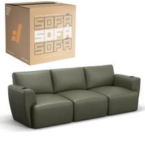 Sofá 3 Lugares Sala De Estar em Couro Bovino Modular Damie Na Caixa Sofá 3 Lugares Sala De Estar em Couro Bovino Modular Damie Na Caixa