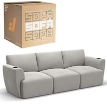 Sofá 3 Lugares Sala De Estar em Tecido Linho Modular Damie Na Caixa