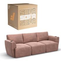 Sofá 3 Lugares Sala De Estar em Tecido Suede Modular Damie Na Caixa Sofá 3 Lugares Sala De Estar em Tecido Suede Modular Damie Na Caixa