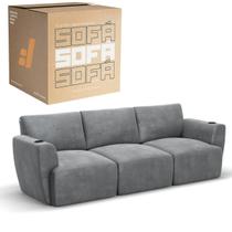 Sofá 3 Lugares Sala De Estar em Tecido Suede Modular Damie Na Caixa