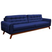 Sofá 3 Lugares Sala de Estar Eros 210 cm Veludo Azul Bic Base Fixa G15 - Gran Belo Sofá 3 Lugares Sala de Estar Eros 210 cm Veludo Azul Bic Base Fixa G15 - Gran Belo