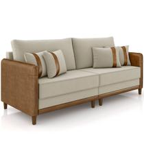 Sofá 3 Lugares Sala de Estar Living 192cm Asbury K01 Veludo Bege material sintético Camel - Lyam Decor